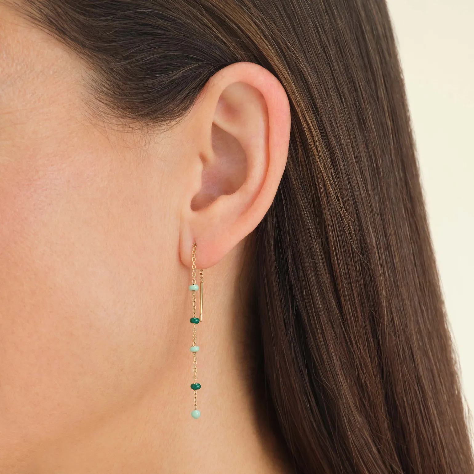 Emerald Dotted Threader Earrings