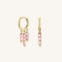 Hanging Beads Hoops Pink