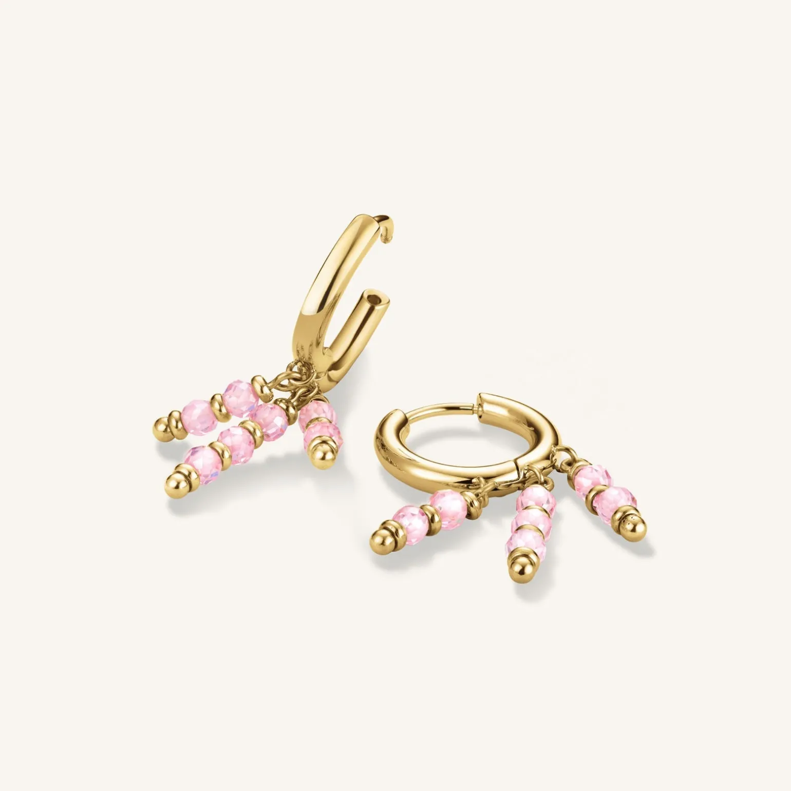 Hanging Beads Hoops Pink