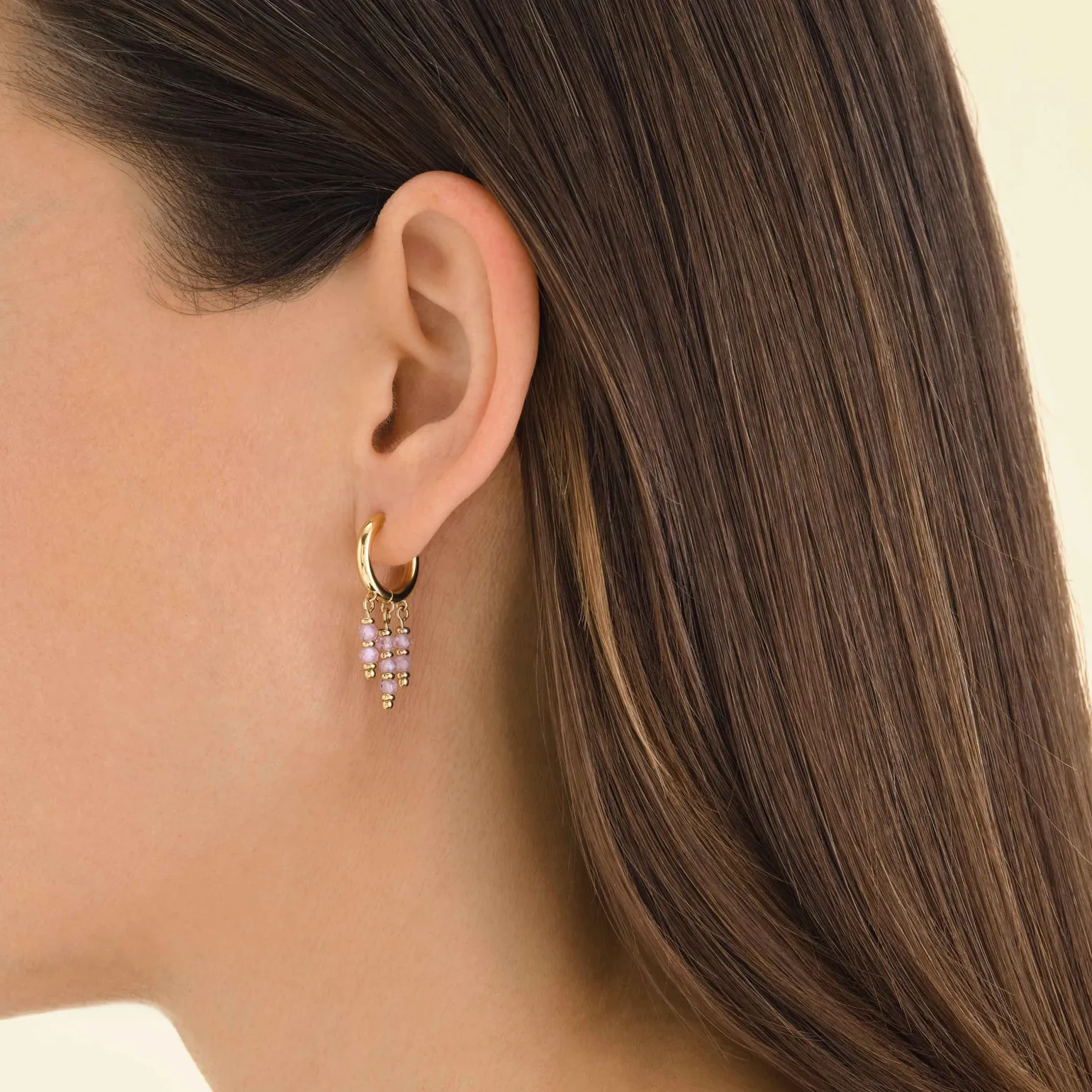 Hanging Beads Hoops Pink